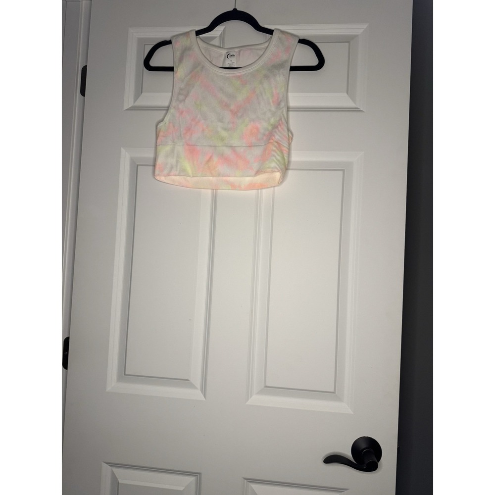 Zyia Active Hendrix Crop Tank Top Ribbed Yellow Orange Pink White Tie Dye Xl